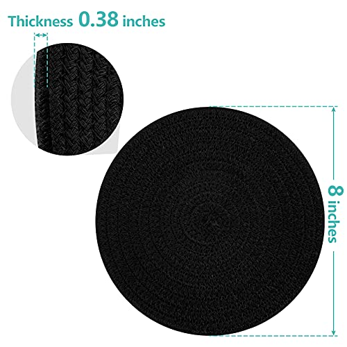 Trivets for Hot Pots and Pans 8 inches 2 Pcs, Trivet for Hot Dishes, Hot Pads for Kitchen Table, Cooking Potholder Set, Large Coasters Cotton Mat to Protect Counter (Black)