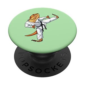 funny bearded dragon karate reptile pogona martial arts pose popsockets swappable popgrip