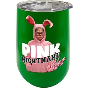 spoontiques - a christmas story pink nightmare - insulated wine tumbler with lid - double wall stainless steel stemless wine glass - 16oz, (16989)
