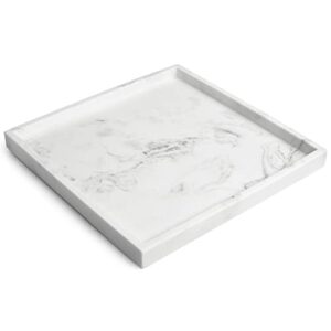 juruiyuan dressing table tray decoration cosmetic storage box square resin and natural crystal sand synthetic one-piece imitation marble 100 handmade bathroom tray (白色)