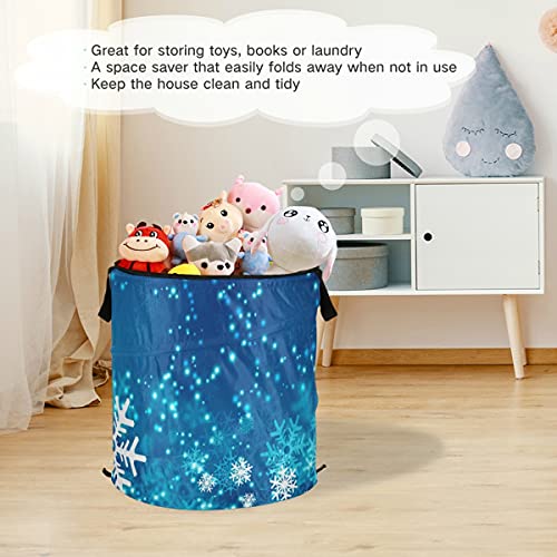 DOMIKING Winter Snowflakes Christmas New Year Popup Laundry Hamper with Handles Collapsible Laundry Basket Portable Storage Organizer for Kids Rooms College Dorms Travel