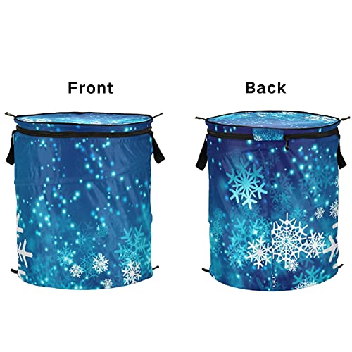 DOMIKING Winter Snowflakes Christmas New Year Popup Laundry Hamper with Handles Collapsible Laundry Basket Portable Storage Organizer for Kids Rooms College Dorms Travel