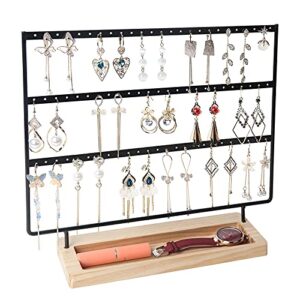 sovia earring organizer 3-tier 75 holes jewelry organizer display stand,metal earring holder with wood basic stand,necklace holder storage tray for ring,earrings,ear stud,bracelets(black)