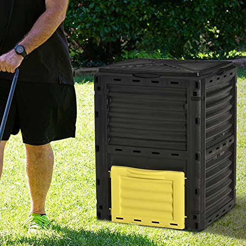 Outsunny Garden Compost Bin 80 Gallon Outdoor Large Capacity Composter Fast Create Fertile Soil Aerating Box, Easy Assembly, Yellow