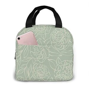 insulated lunch bag peony garden sage green tote bag for office work school beach party boating fishing picnic