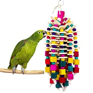 panqiagu parrot toys for large birds - multicolored natural wooden blocks bird tearing toys suggested for macaws cockatoos,african grey, and a variety of amazon parrots(x- large)