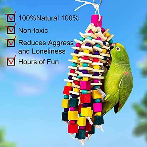 PANQIAGU Parrot Toys for Large Birds - Multicolored Natural Wooden Blocks Bird Tearing Toys Suggested for Macaws Cockatoos,African Grey, and a Variety of Amazon Parrots(X- Large)