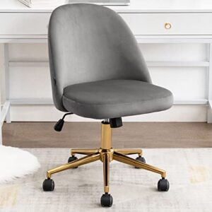 duhome cute armless home office chair，swivel desk chair velvet upholstered chair rolling computer chair with backrest golden base，adjustable vanity chair with wheels for teens adults，grey