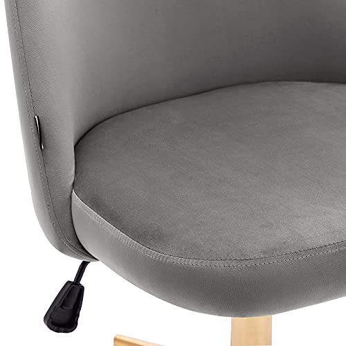 Duhome Cute Armless Home Office Chair，Swivel Desk Chair Velvet Upholstered Chair Rolling Computer Chair with Backrest Golden Base，Adjustable Vanity Chair with Wheels for Teens Adults，Grey