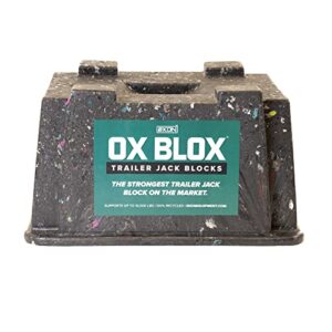 ox blox trailer jack block | rv and camper blocks for any tongue jack, post, foot, or stabilizer (round or square) | supports up to 10,000 lbs per block