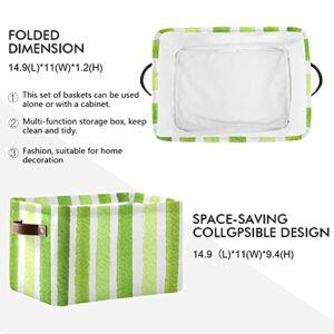 TSENQUE Large Storage Bins, Striped Lime Green Storage Cube Box, Foldable Toy Clothes Storage Baskets for Pantry