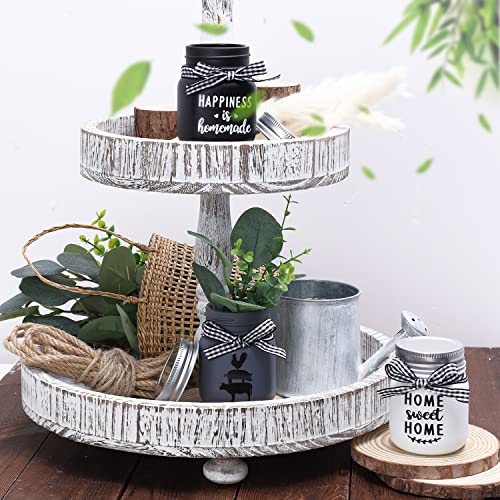 Farmhouse Mini Mason Jar Decorations for Tiered Tray Small Storage Jar with Lids for Home Kitchen Shelf Rustic Black White Farm Animal Home Sweet Happiness Homemade Housewarming Birthday Gift Set of 3