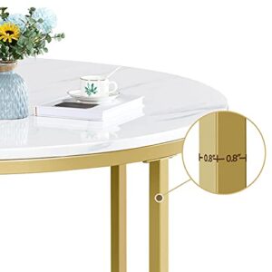 Yaheetech Modern Marble Coffee Table, Faux Accent Round Table Cocktail Table w/X-Base & Sturdy Metal Legs & Protective Foot Pads for Living Room, Mustard Gold