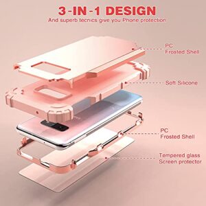 IDweel Galaxy S10E Case with Tempered Glass Screen Protector, Galaxy S10E, Hybrid 3 in 1 Shockproof Heavy Duty Protection Hard PC Cover Soft Silicone Rugged Bumper Full Body Cover, Rose Gold