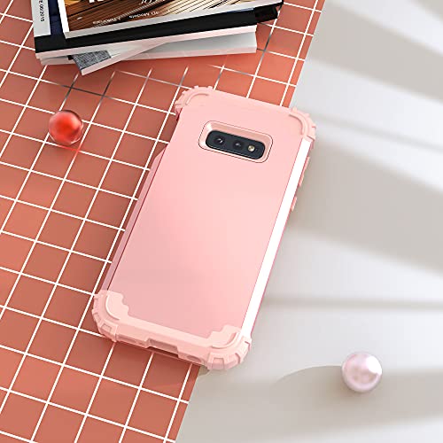 IDweel Galaxy S10E Case with Tempered Glass Screen Protector, Galaxy S10E, Hybrid 3 in 1 Shockproof Heavy Duty Protection Hard PC Cover Soft Silicone Rugged Bumper Full Body Cover, Rose Gold