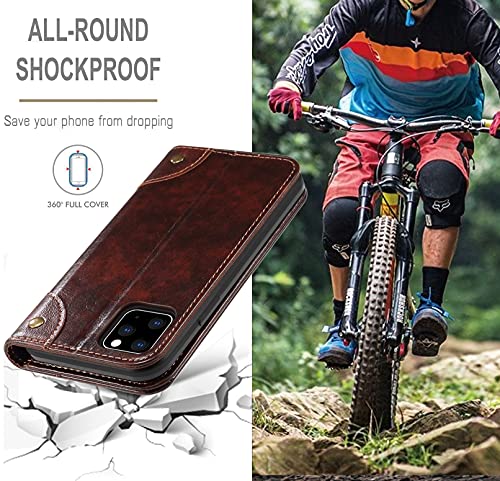 SINIANL Compatible with iPhone 13 Pro Max Leather Case, iPhone 13 Pro Max Wallet Folio Case with Magnetic Closure Kickstand Card Slots Flip Book Cover for iPhone 13 Pro Max 6.7 inch 2021 Brown
