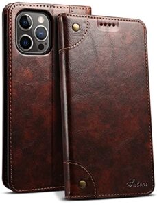 sinianl compatible with iphone 13 pro max leather case, iphone 13 pro max wallet folio case with magnetic closure kickstand card slots flip book cover for iphone 13 pro max 6.7 inch 2021 brown