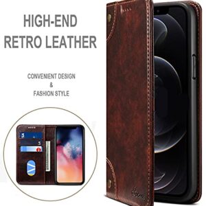 SINIANL Compatible with iPhone 13 Pro Max Leather Case, iPhone 13 Pro Max Wallet Folio Case with Magnetic Closure Kickstand Card Slots Flip Book Cover for iPhone 13 Pro Max 6.7 inch 2021 Brown