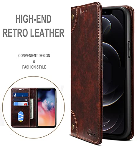 SINIANL Compatible with iPhone 13 Pro Max Leather Case, iPhone 13 Pro Max Wallet Folio Case with Magnetic Closure Kickstand Card Slots Flip Book Cover for iPhone 13 Pro Max 6.7 inch 2021 Brown