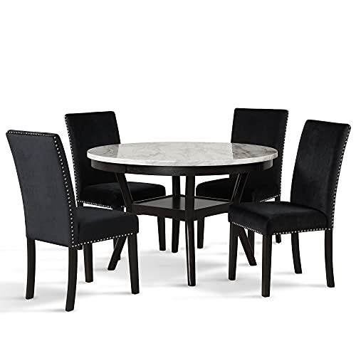 New Classic FURNITURE Celeste Faux Marble Round Dining Table, 48-Inch, Espresso