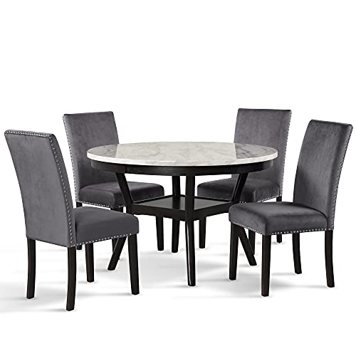 New Classic FURNITURE Celeste Faux Marble Round Dining Table, 48-Inch, Espresso