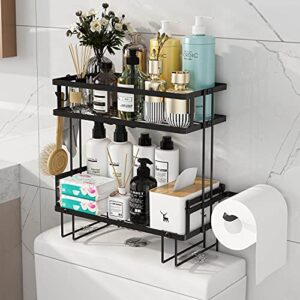 godboat over the toilet storage, 2-tier bathroom organizer shelves, multifunctional toilet rack,no drilling space saver with wall mounting design (black)