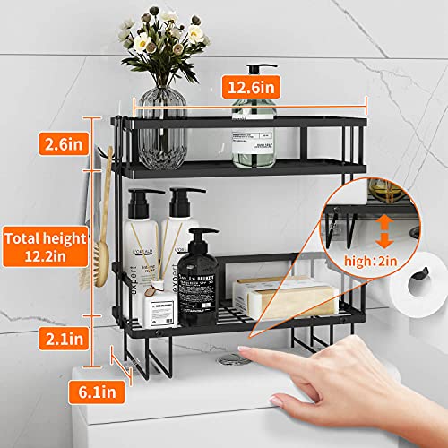 Godboat Over The Toilet Storage, 2-Tier Bathroom Organizer Shelves, Multifunctional Toilet Rack,No Drilling Space Saver with Wall Mounting Design (Black)