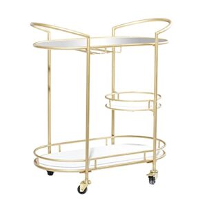 deco 79 metal rolling 1 glass and 2 marble shelves bar cart with lockable wheels and mirrored top, 31" x 16" x 33", gold