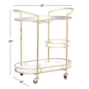 Deco 79 Metal Rolling 1 Glass and 2 Marble Shelves Bar Cart with Lockable Wheels and Mirrored Top, 31" x 16" x 33", Gold