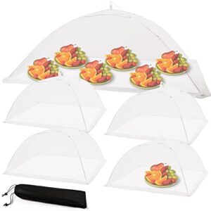kerally 5 pack mesh food cover set, 1 jumbo (40”x24”) & 4 large (17”x17”) pop-up food nets/food covers for indoor outdoors, reusable and collapsible, fly covers