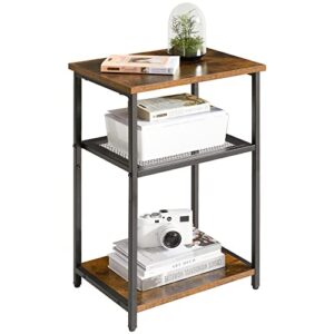 ibuyke side table,3-tier end table, industrial nightstand small table with storage shelf, for bedroom, living room, hallway, with metal frame,rustic brown utmj403h