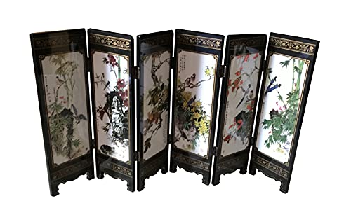 APERFECT Decorations for The Home, 6 Panel Divider, Mini Folding Screen, Chinese Lacquerware, Mini Desktop Folding Screen, Feng Shui Ornaments, Oriental Gift, Business Gift