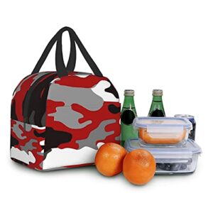 Insulated Lunch Bag Reusable Lunch Box, Cooler Lunch Tote Bag With Front Pocket for Girls Boys Women Men Picnic Office Work, Red Camo Print