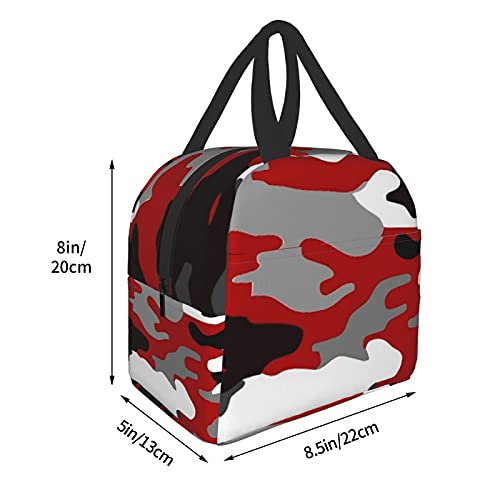 Insulated Lunch Bag Reusable Lunch Box, Cooler Lunch Tote Bag With Front Pocket for Girls Boys Women Men Picnic Office Work, Red Camo Print