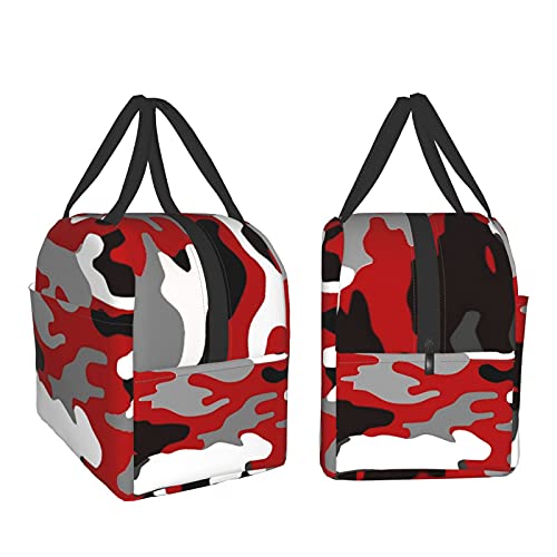 Insulated Lunch Bag Reusable Lunch Box, Cooler Lunch Tote Bag With Front Pocket for Girls Boys Women Men Picnic Office Work, Red Camo Print