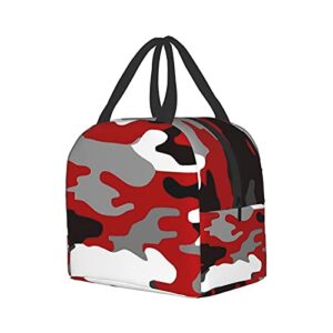 Insulated Lunch Bag Reusable Lunch Box, Cooler Lunch Tote Bag With Front Pocket for Girls Boys Women Men Picnic Office Work, Red Camo Print