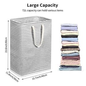 ZERO JET LAG 72L Laundry Hamper with Handles Large Laundry Basket Laundry Bin Collapsable Dirty Clothes Basket Laundry Bag Foldable Dirty Clothes Hamper (Striped Grey)
