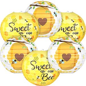 6 pieces bumble honey bee paper lanterns party hanging decoration sweet as can bee decorative honeycomb round lanterns for bee themed baby shower birthday gender reveal bridal shower party supplies
