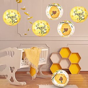 6 Pieces Bumble Honey Bee Paper Lanterns Party Hanging Decoration Sweet as Can Bee Decorative Honeycomb Round Lanterns for Bee Themed Baby Shower Birthday Gender Reveal Bridal Shower Party Supplies