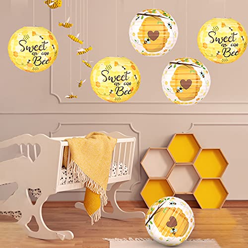 6 Pieces Bumble Honey Bee Paper Lanterns Party Hanging Decoration Sweet as Can Bee Decorative Honeycomb Round Lanterns for Bee Themed Baby Shower Birthday Gender Reveal Bridal Shower Party Supplies