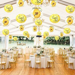 6 Pieces Bumble Honey Bee Paper Lanterns Party Hanging Decoration Sweet as Can Bee Decorative Honeycomb Round Lanterns for Bee Themed Baby Shower Birthday Gender Reveal Bridal Shower Party Supplies