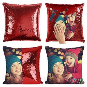 iwkwuzilm custom sequin pillows with picture personalized mermaid sequin pillow custom pillow magic sequin pillow personalized gifts for mom for her (red)