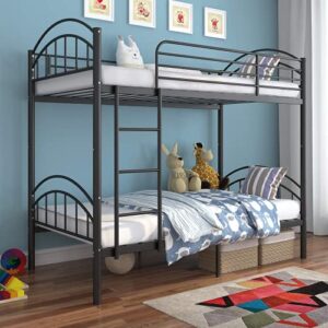 metal bunk beds frame twin over twin, convertible into 2 individual metal bed frame, removable ladder & safety guard rail (twin over twin, black)
