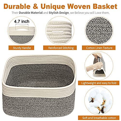 Desihum 3 Pack Cotton Rope Basket for Organizing, Woven Storage Basket with Handle , Decorative Baby Nursery Blanket Baskets Living Room Bin for Kids Clothes, Toys, Books, Fruit, Towel, 15×10 × 9 inch