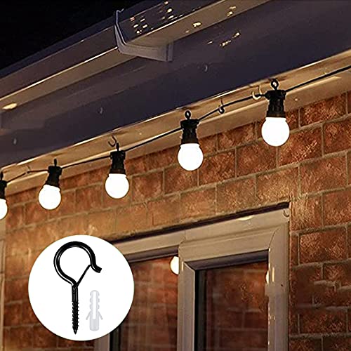Christmas Lights Hooks Pack of 20 Q-Hanger Screw Hooks Wall Cabinet Ceiling Hooks with Safety Buckle Design for Outdoor String Lights Light House Garage New Year Party (Black)