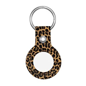 leopard print apple airtag case with keychain air tag holder leather protective cover safety anti-lost finder compatible airtags