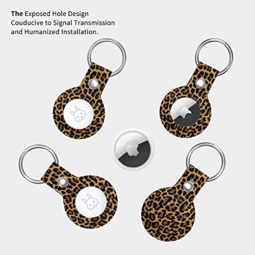 Leopard Print Apple Airtag Case with Keychain Air Tag Holder Leather Protective Cover Safety Anti-Lost Finder Compatible AirTags