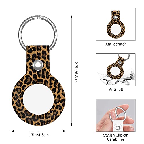 Leopard Print Apple Airtag Case with Keychain Air Tag Holder Leather Protective Cover Safety Anti-Lost Finder Compatible AirTags