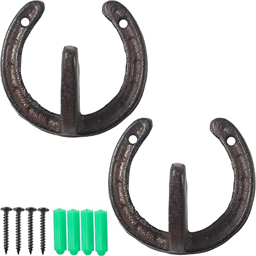 RONYOUNG 2PCS Cast Iron Western Single Horseshoe Hook for The Wall (Dark Brown)