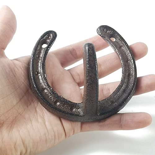 RONYOUNG 2PCS Cast Iron Western Single Horseshoe Hook for The Wall (Dark Brown)